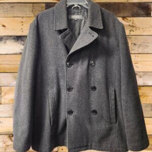 Kenneth Cole Reaction Wool Blend Charcoal Full‎ Zip Button Peacoat Coat Jacket L